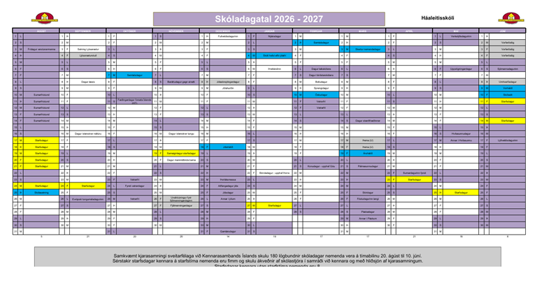 Skóladagatal Háaleitisskóla 2026–2027