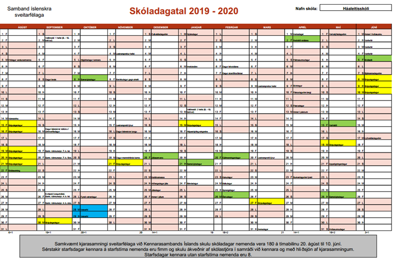 Skóladagatal 2019-2020