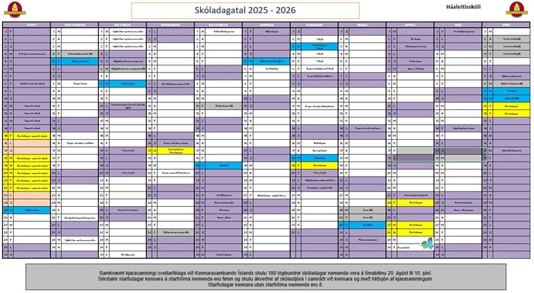Skóladagatal 2025-2026