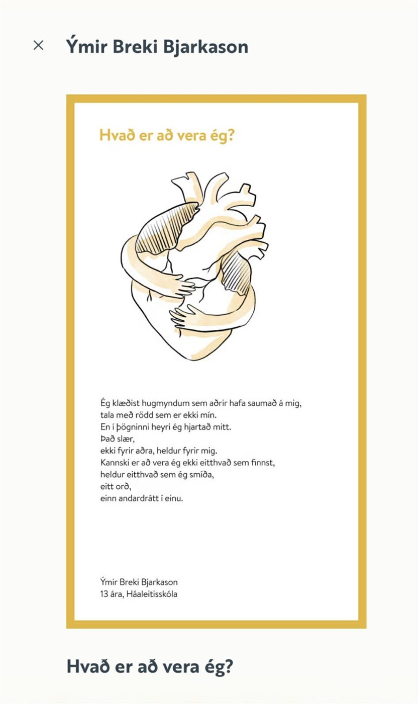 Nemandi í Háaleitisskóla á texta sem hefur verið valinn til birtingar á mjólkurfernum MS